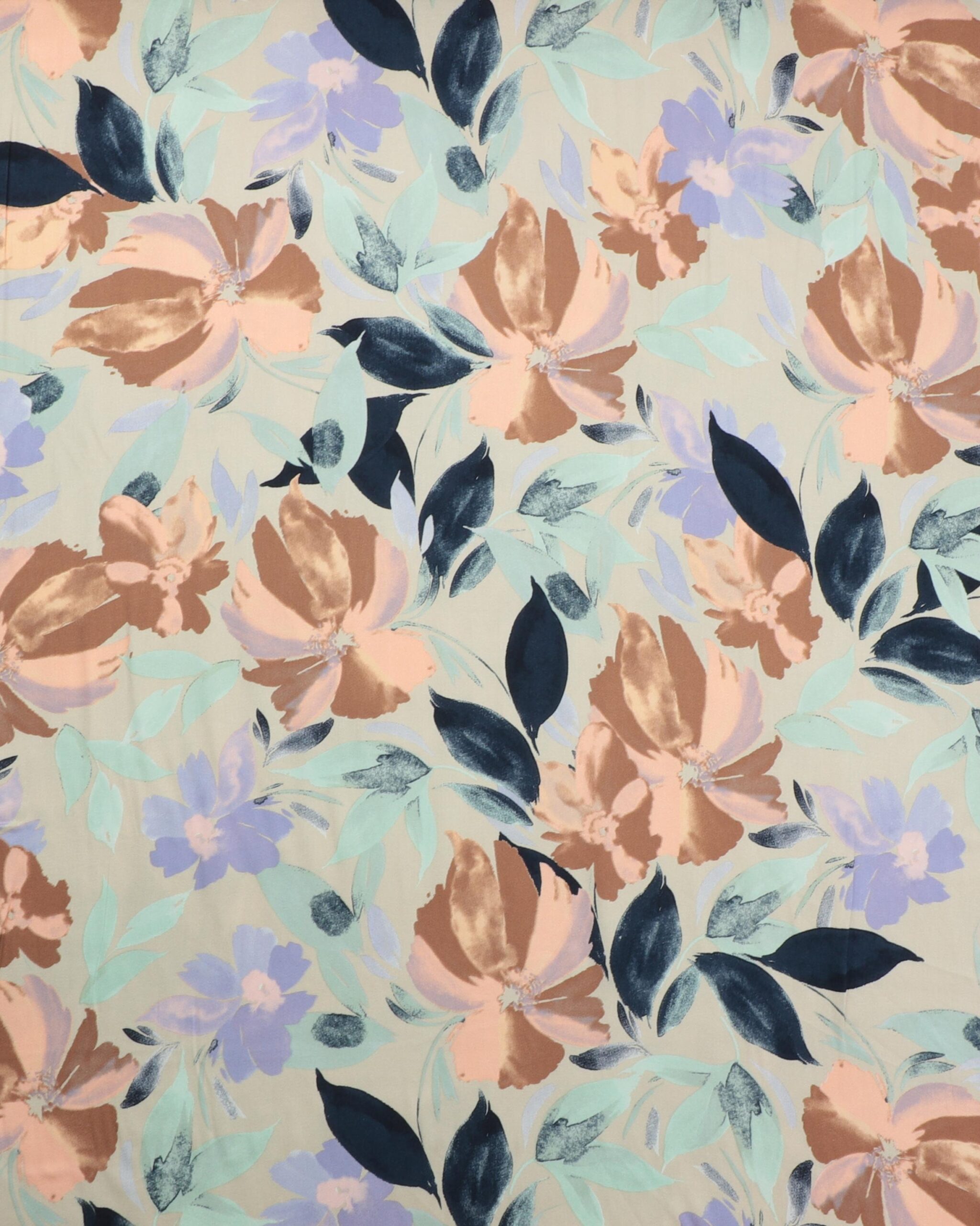 Blomster lilla/brun/blå - Viskose 3 Blomster lilla/brun/blå - Viskose