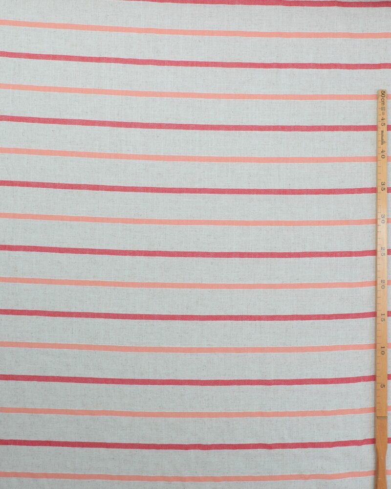 Lys natur m. rød/fersken stribe - Viskose/hør/polyester - Image 2