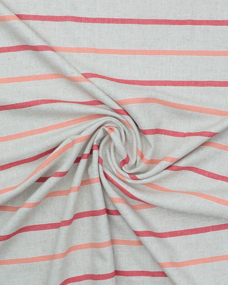 Lys natur m. rød/fersken stribe - Viskose/hør/polyester - Image 3