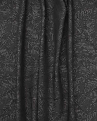 Koksgrå med mørkegråt bladmønster - Gardinstof