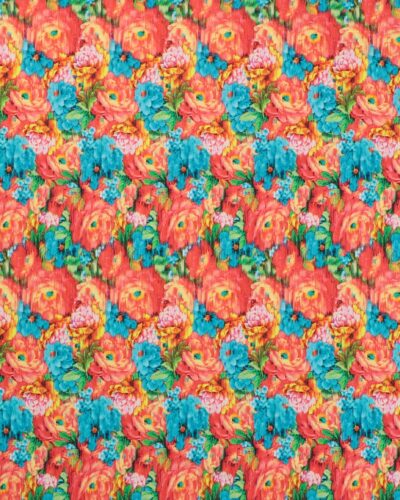 Orange/gule/turkis blomster - Jersey
