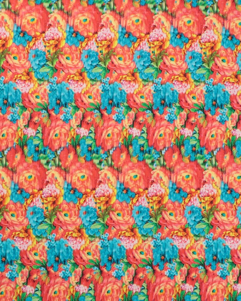 Orange/gule/turkis blomster - Jersey