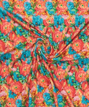 Orange/gule/turkis blomster - Jersey