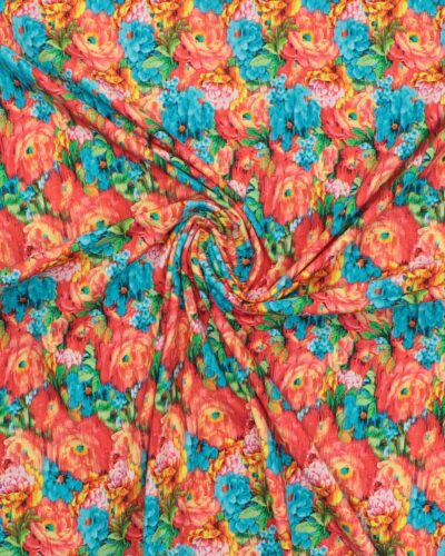 Orange/gule/turkis blomster - Jersey