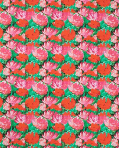Rød/pink blomster på grøn - Jersey