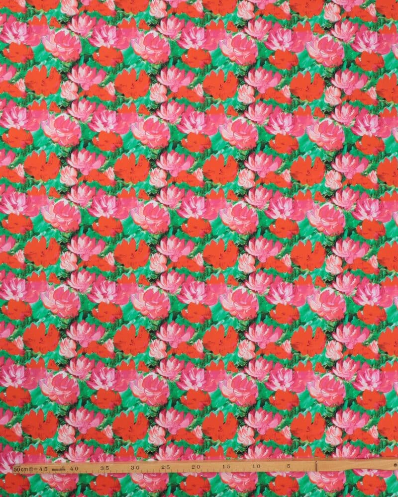 Rød/pink blomster på grøn - Jersey - Image 2