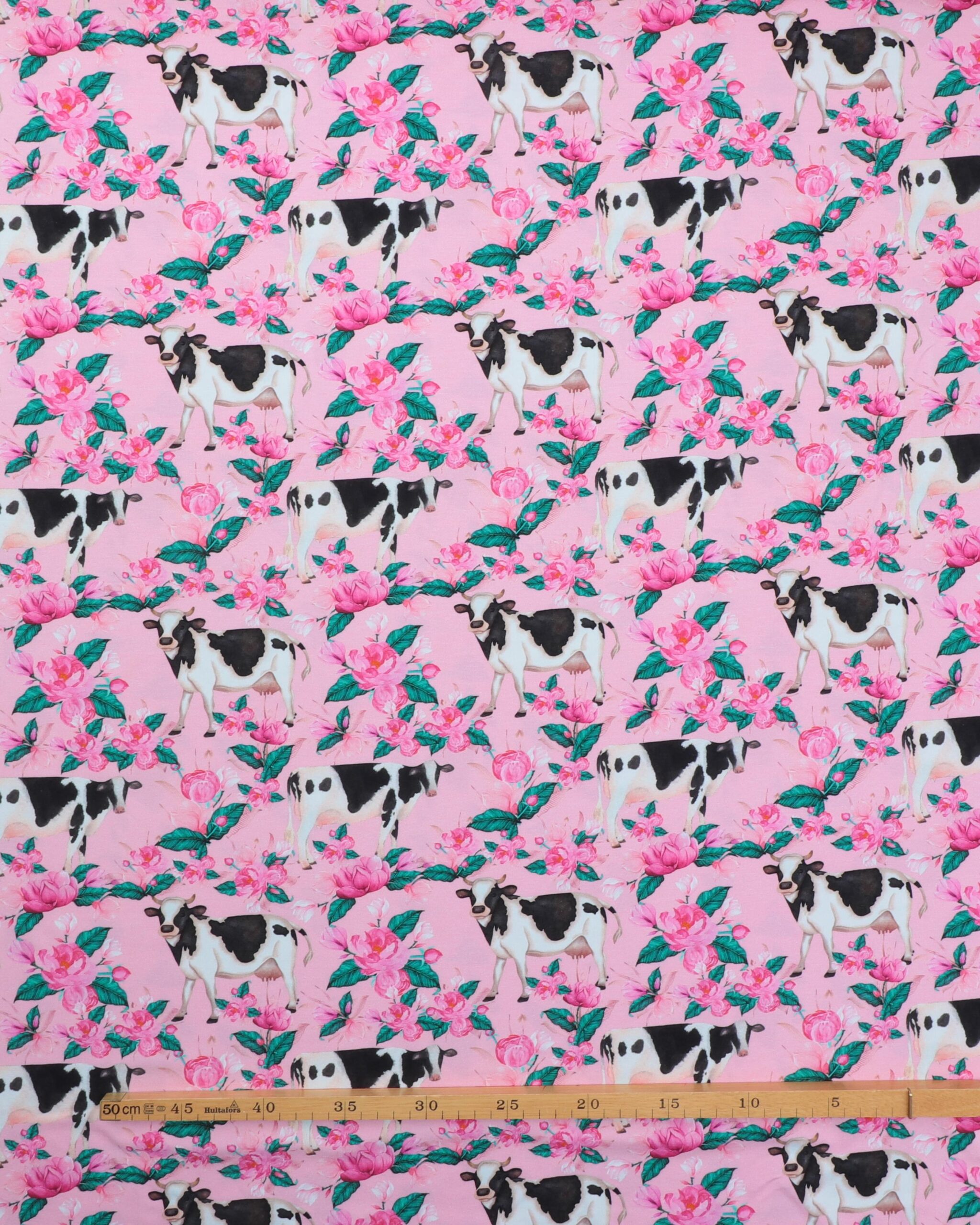 Sortbroget ko og pink roser på lyserød - Jersey 4 Sortbroget ko og pink roser på lyserød - Jersey - Billede 2