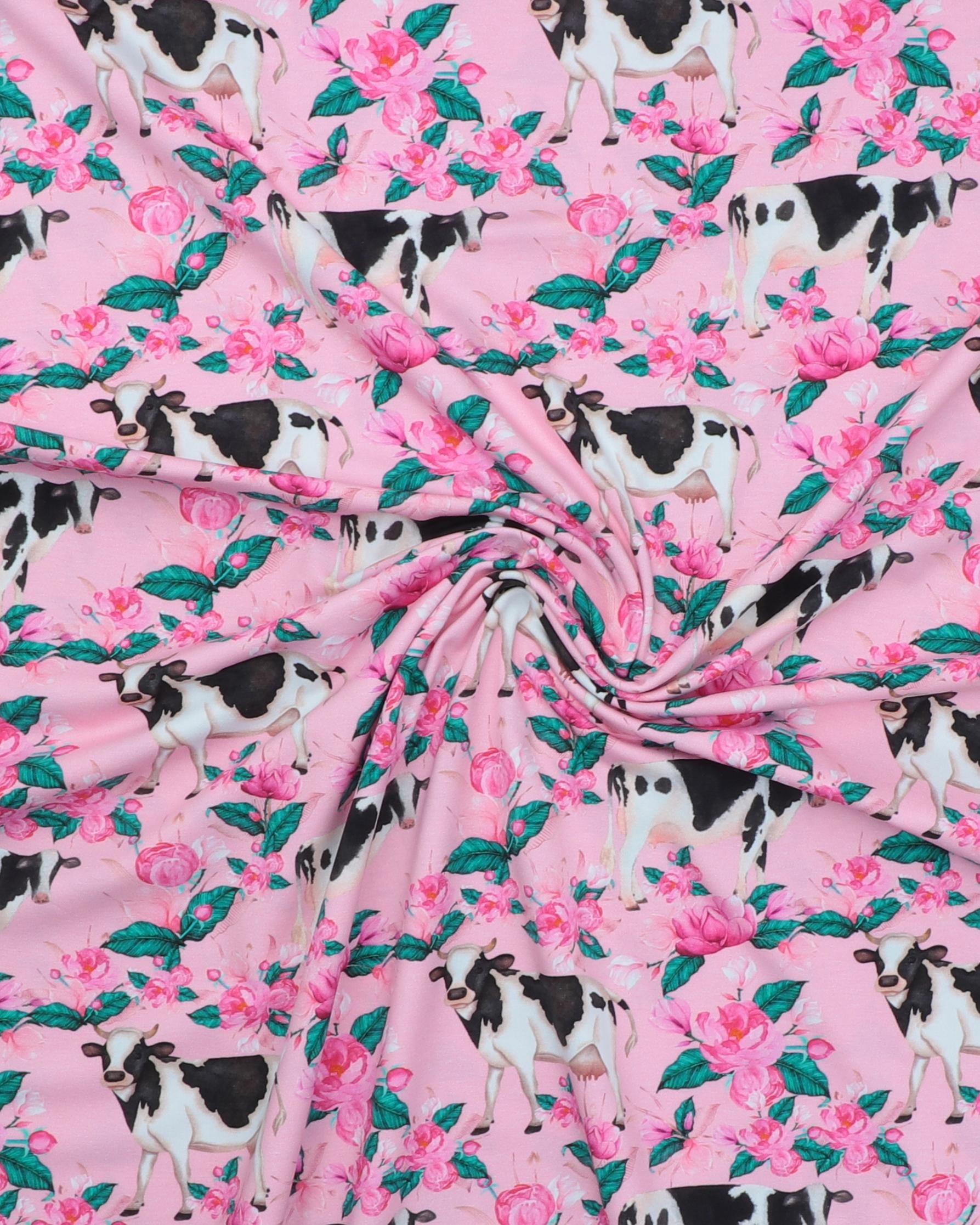 Sortbroget ko og pink roser på lyserød - Jersey 5 Sortbroget ko og pink roser på lyserød - Jersey - Billede 3