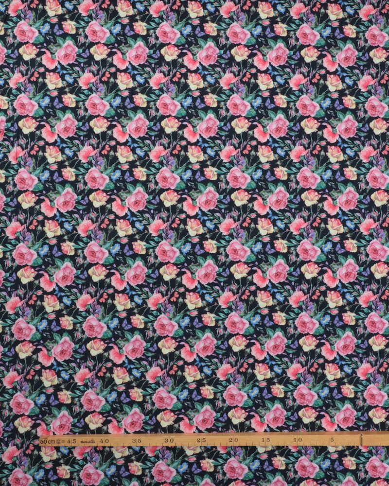 Lilla/rosa roser på sort - Jersey - Image 2