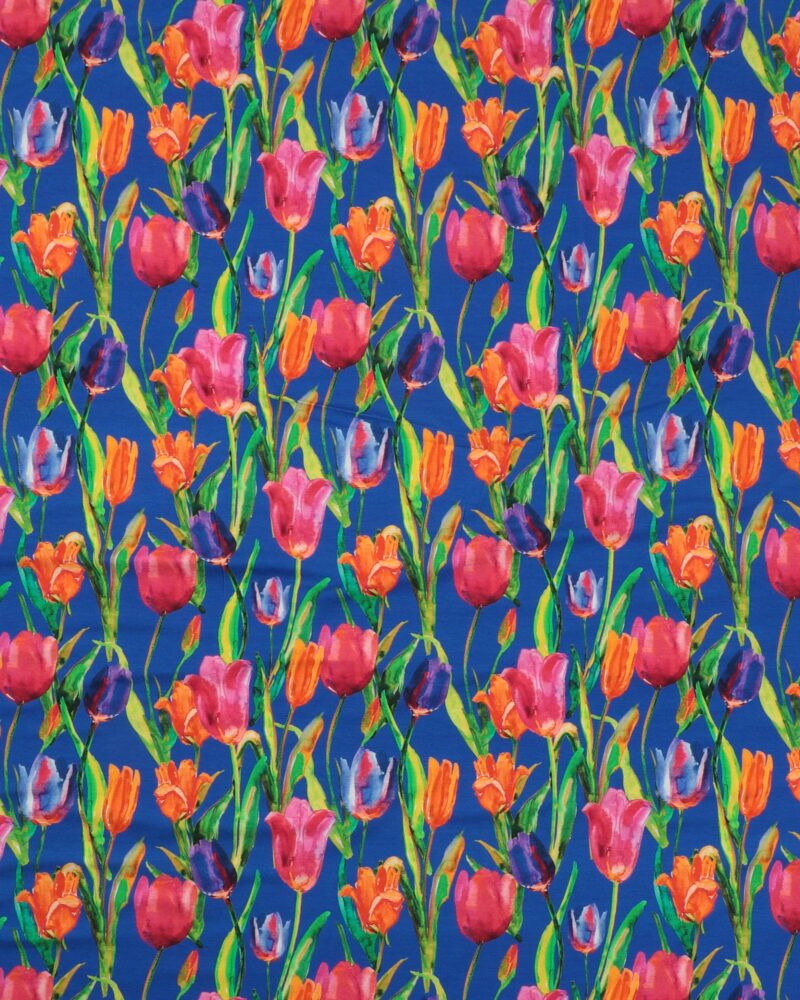 Tulipaner på blå - Viskose jersey