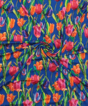 Tulipaner på blå - Viskose jersey