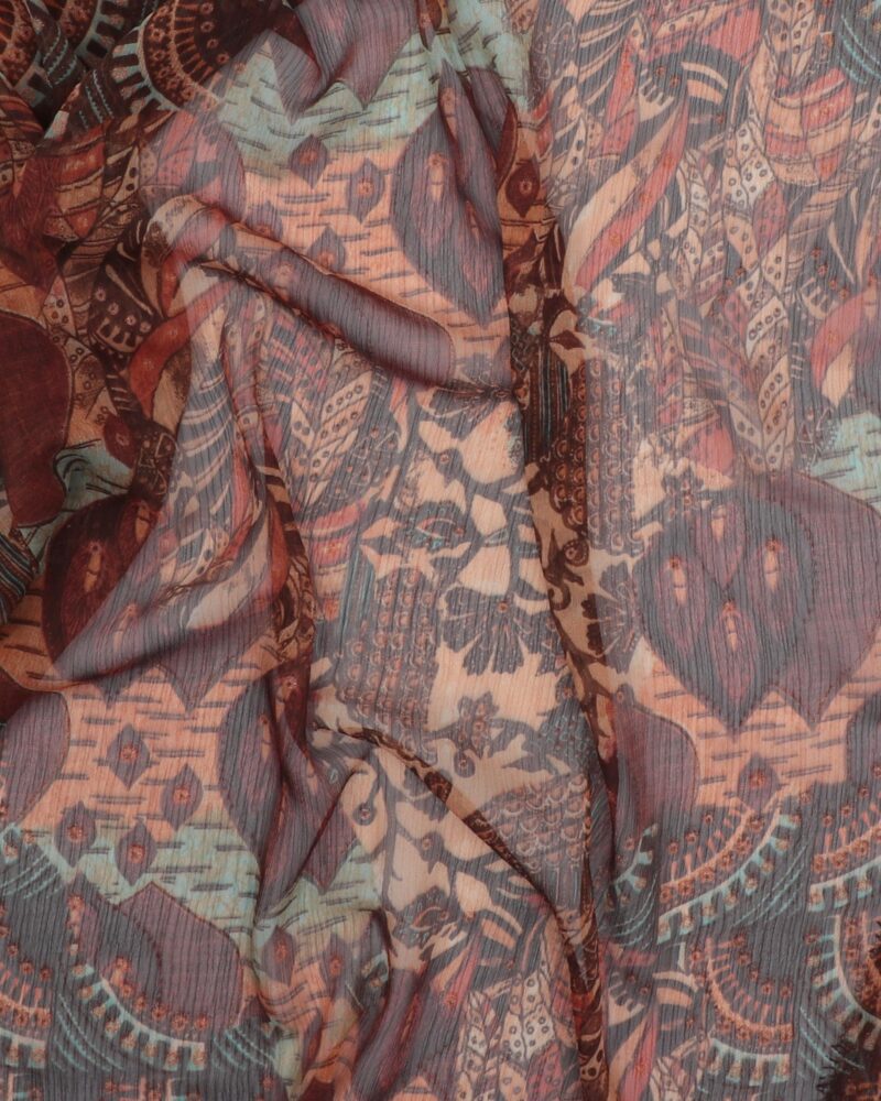 Mønster i rust/brun/orange farver - Chiffon, polyester