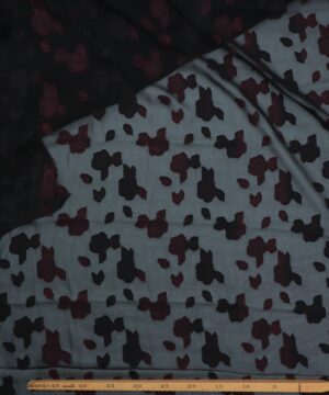 Sort m. påsyet bordeaux blomster - Chiffon, polyester