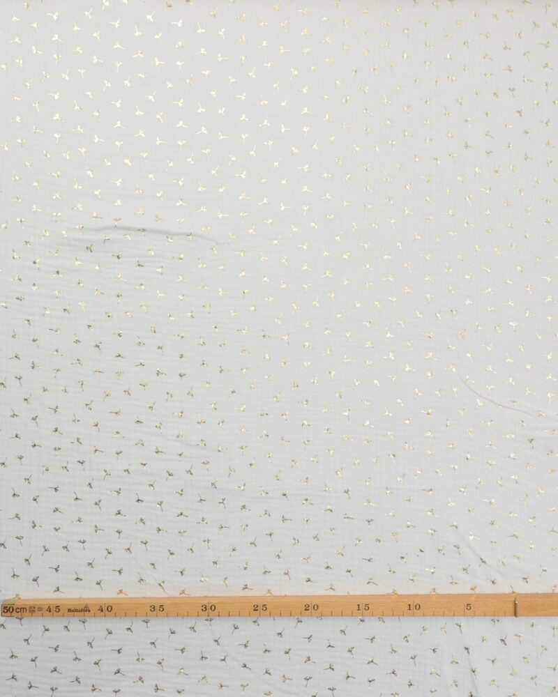 Offwhite m. frøstand i folietrykt guld - Double Gauze/musselin stof - Image 2