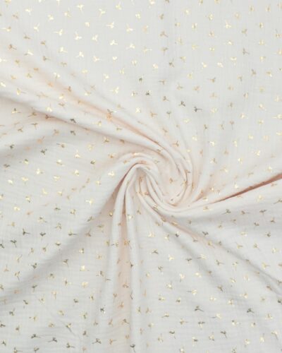 Offwhite m. frøstand i folietrykt guld - Double Gauze/musselin stof 7 Offwhite m. frøstand i folietrykt guld - Double Gauze/musselin stof