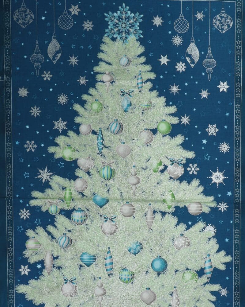 Juletræ m. sølv på blå - Patchwork panel