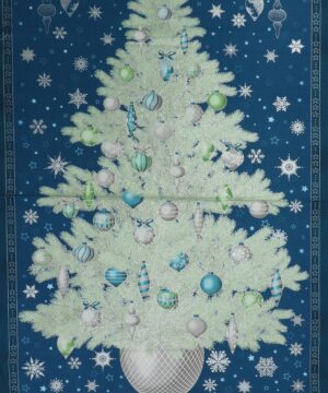 Juletræ m. sølv på blå - Patchwork panel