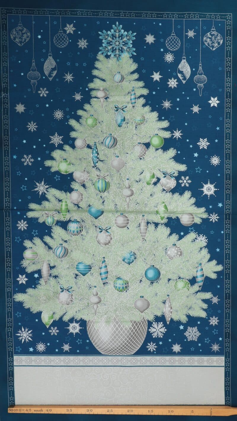 Juletræ m. sølv på blå - Patchwork panel - Image 2