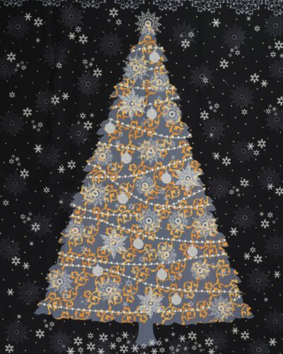 Gråt juletræ på sort - Patchwork panel
