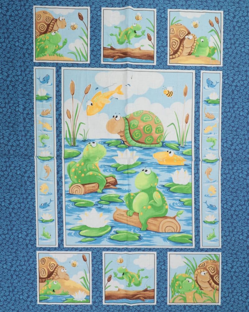 Frøer, skildpadde, en fisk og en bi - Patchwork