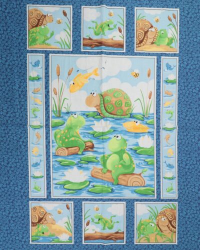 Frøer, skildpadde, en fisk og en bi - Patchwork