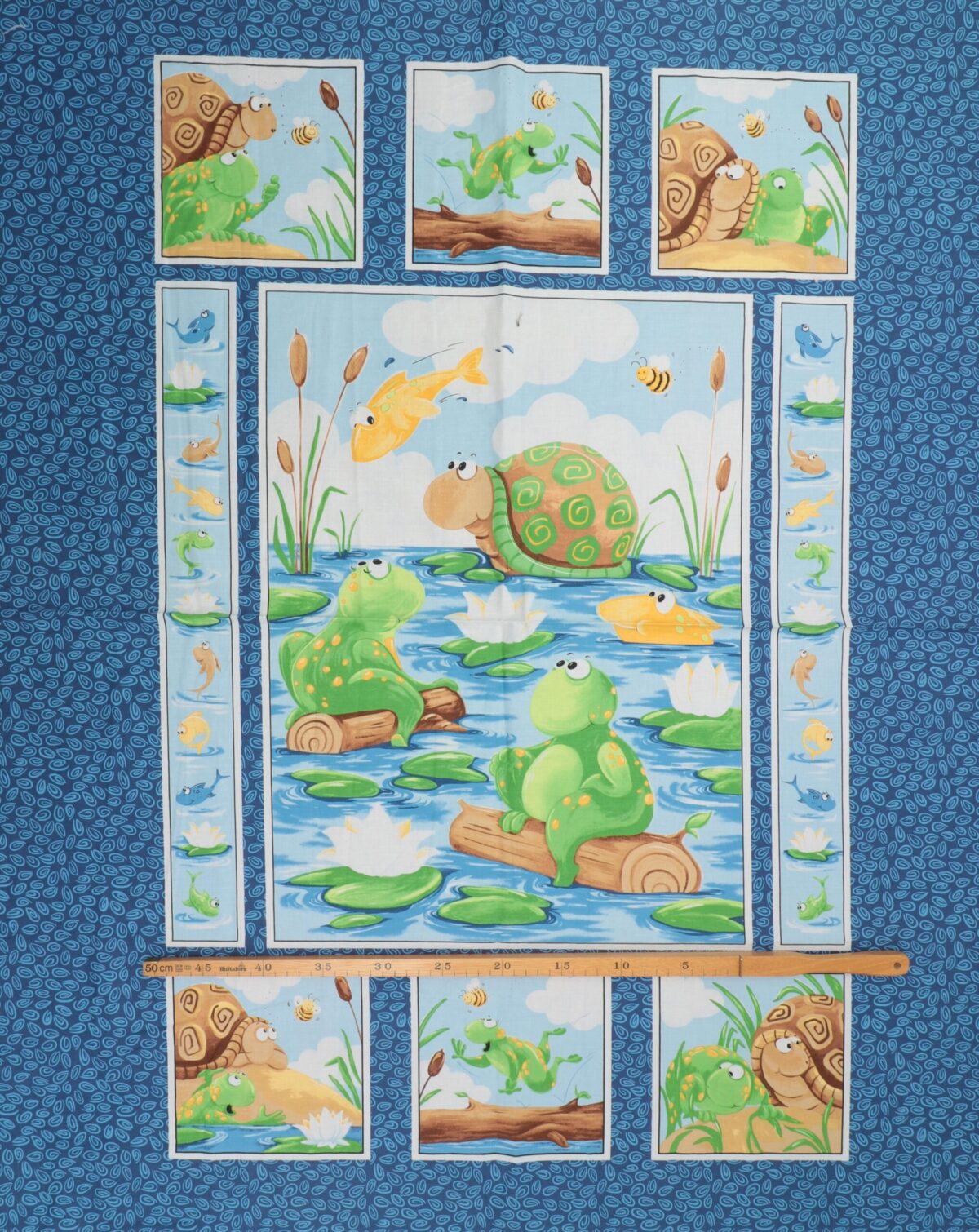 Frøer, skildpadde, en fisk og en bi - Patchwork - Billede 2