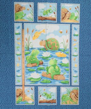 Frøer, skildpadde, en fisk og en bi - Patchwork