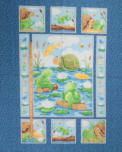 Frøer, skildpadde, en fisk og en bi - Patchwork