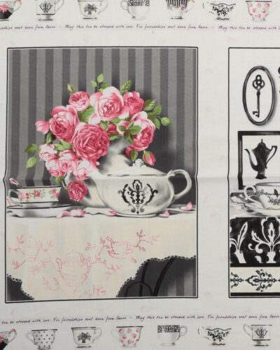 Tebord og blomster, 3 motiver - Patchwork