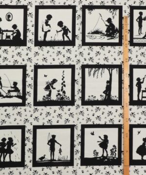 Sorte silhuetter på offwhite bund, 18 motiver - Patchwork