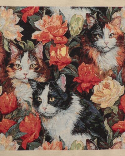 Katte blandt blomster, 45x45 cm - Gobelin