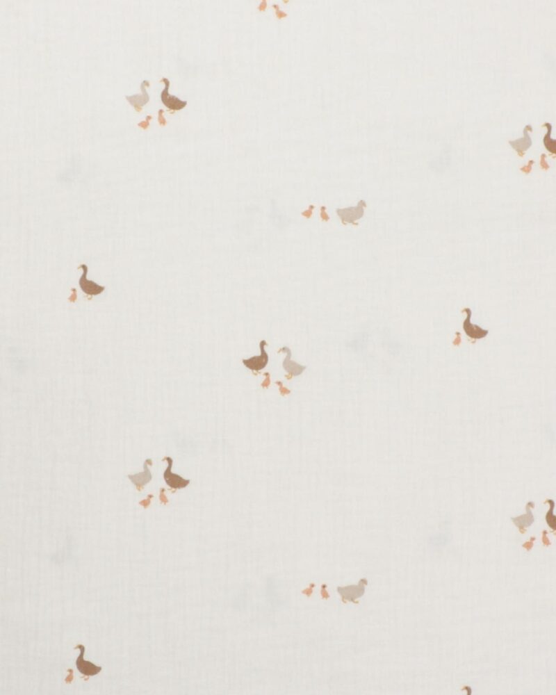 Offwhite med andefamilie - Double Gauze/musselin stof