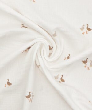 Offwhite med andefamilie - Double Gauze/musselin stof