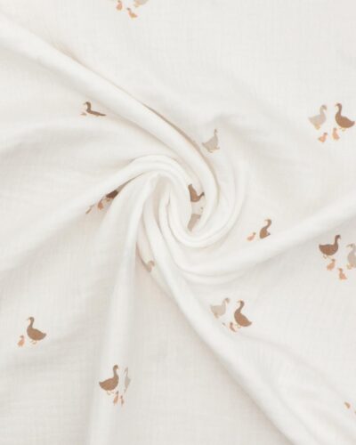 Offwhite med andefamilie - Double Gauze/musselin stof
