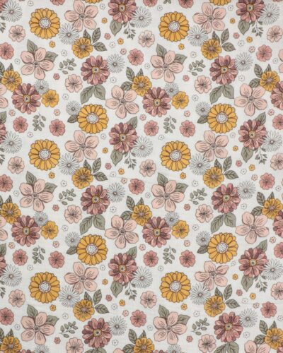 Hvid med blomster - Double Gauze/musselin stof
