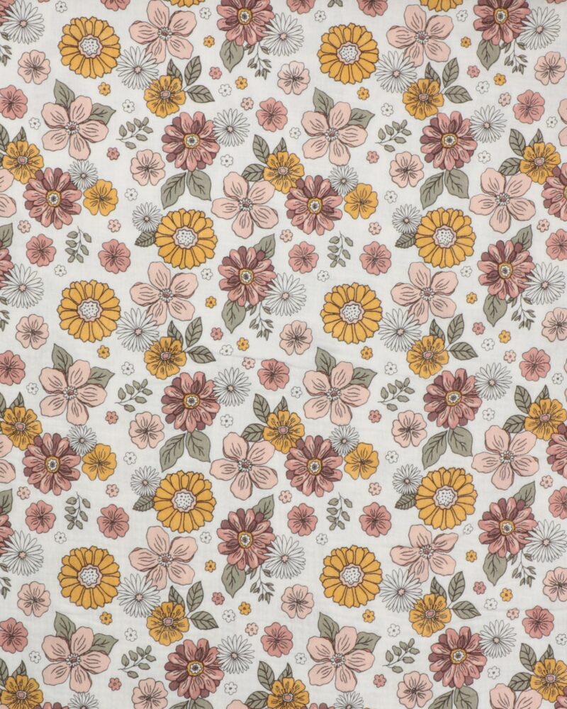 Hvid med blomster - Double Gauze/musselin stof