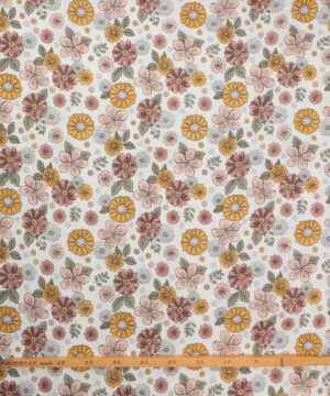 Hvid med blomster - Double Gauze/musselin stof