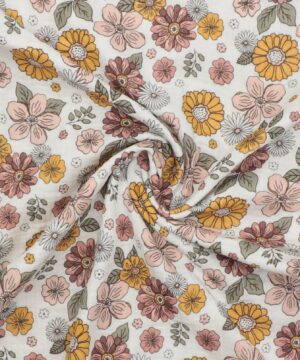 Hvid med blomster - Double Gauze/musselin stof