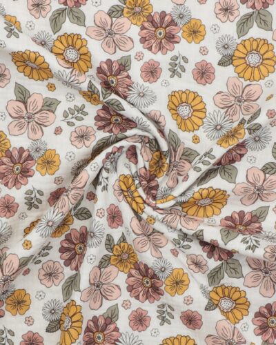 Hvid med blomster - Double Gauze/musselin stof