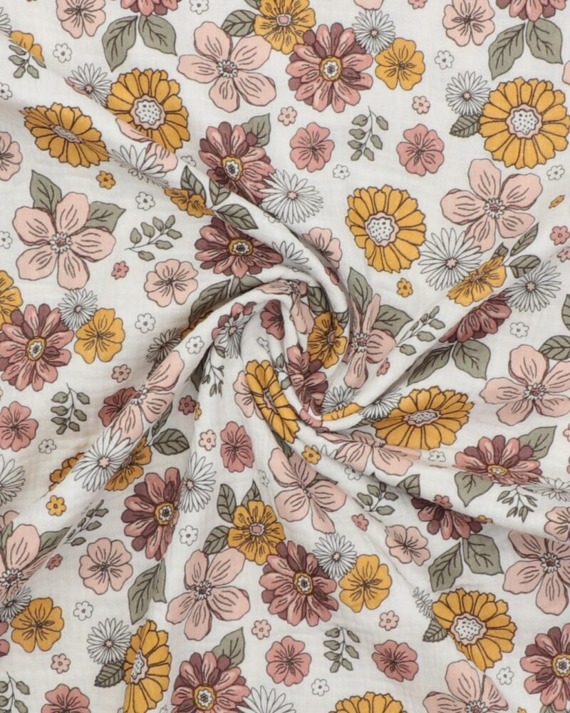 Hvid med blomster - Double Gauze/musselin stof - Image 3