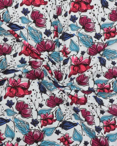 Turkis, vinrød, pink på hvid - Jersey