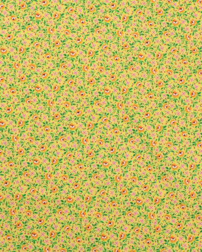 Gul bund med orange blomster og grønne blade - Patchwork