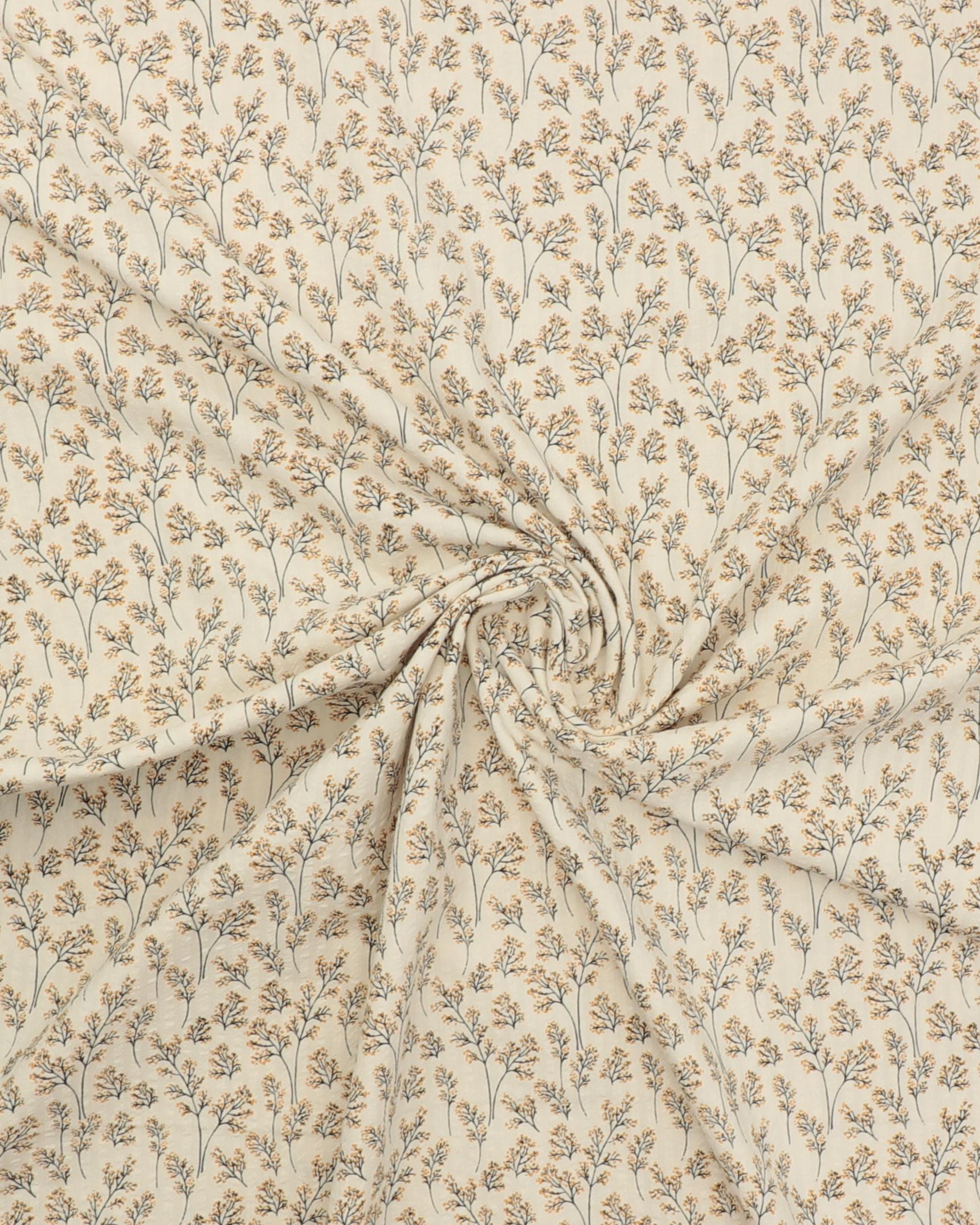 Kviste med karryfarvet knop, cremefarvet bund - Seersucker bomuld 5 Kviste med karryfarvet knop, cremefarvet bund - Seersucker bomuld - Billede 3