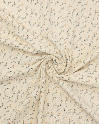 Karryfarvet blomst, cremefarvet bund - Seersucker bomuld 7 Karryfarvet blomst, cremefarvet bund - Seersucker bomuld