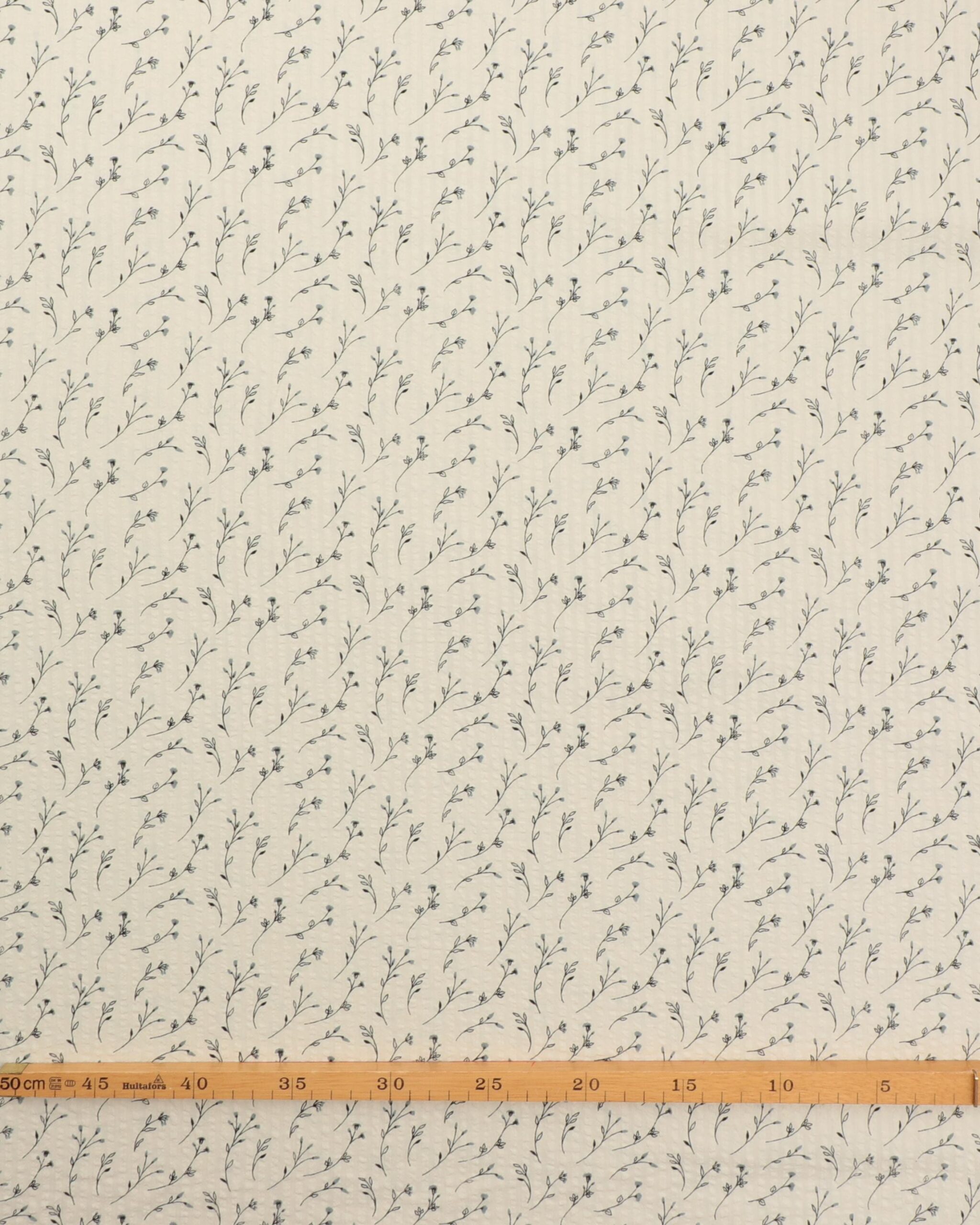 Grå blomst, cremefarvet bund - Seersucker bomuld 4 Grå blomst, cremefarvet bund - Seersucker bomuld - Billede 2