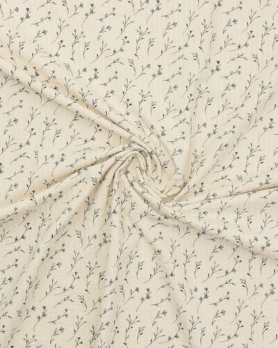 Grå blomst, cremefarvet bund - Seersucker bomuld 7 Grå blomst, cremefarvet bund - Seersucker bomuld