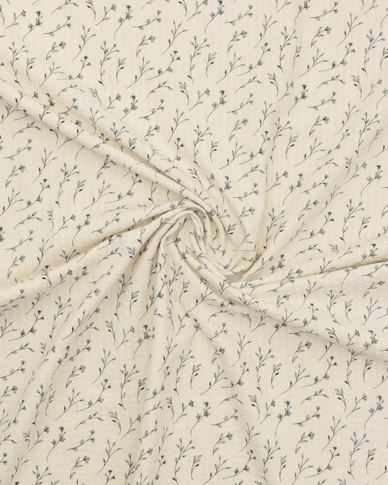 Grå blomst, cremefarvet bund - Seersucker bomuld 5 Grå blomst, cremefarvet bund - Seersucker bomuld - Billede 3