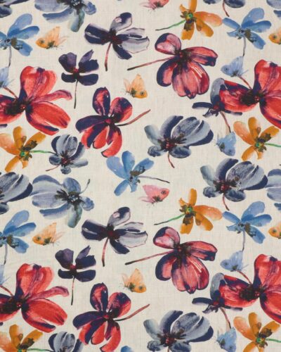 Blomster og sommerfugle - Viskose/hør