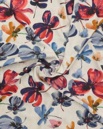 Blomster og sommerfugle - Viskose/hør