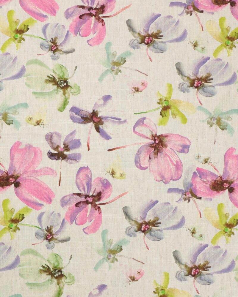Blomster og sommerfugle - Viskose/hør